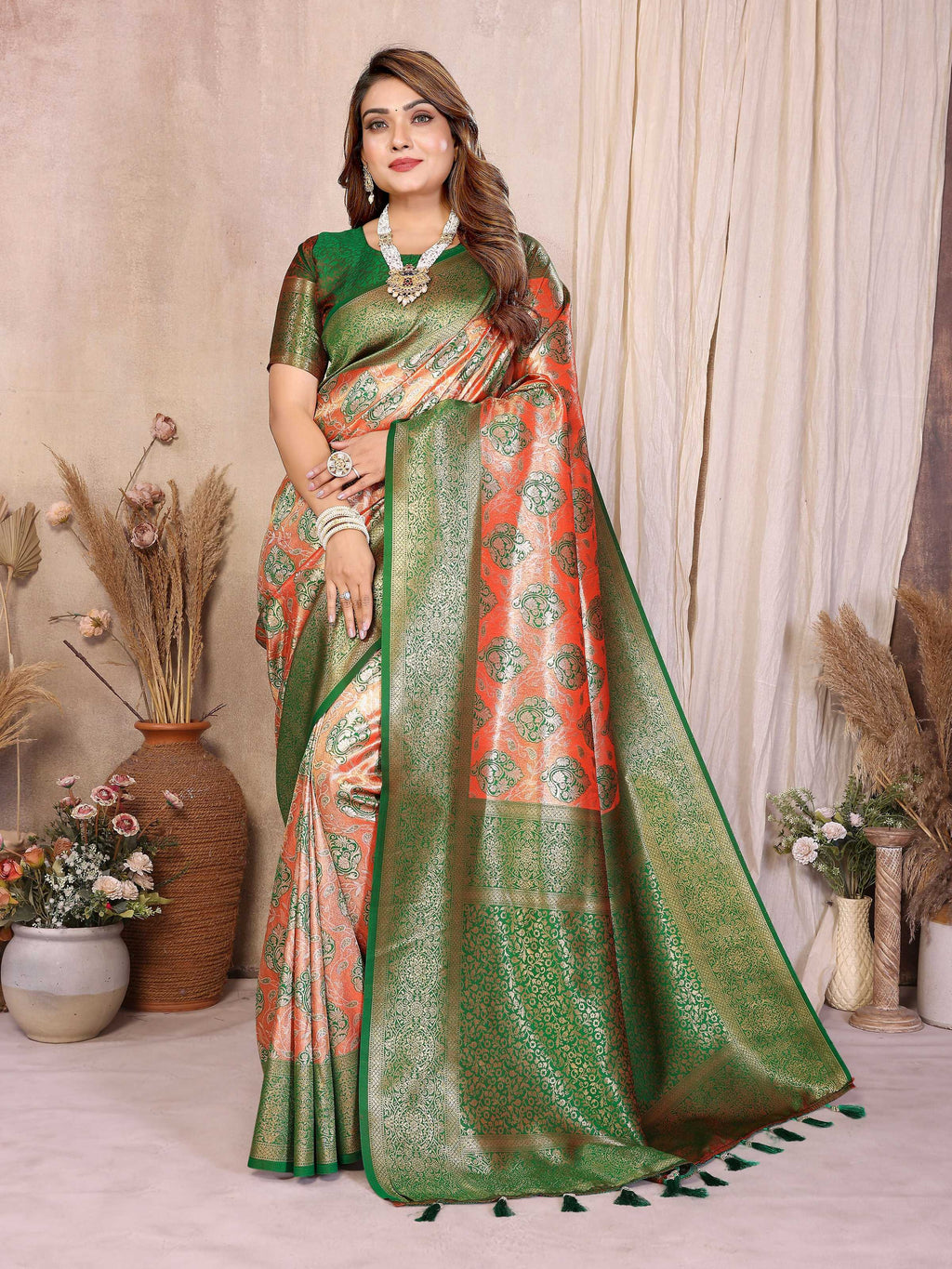 Aastha Fashion Red Banarasi Tissue Silk Weaving Saree | Grocsy