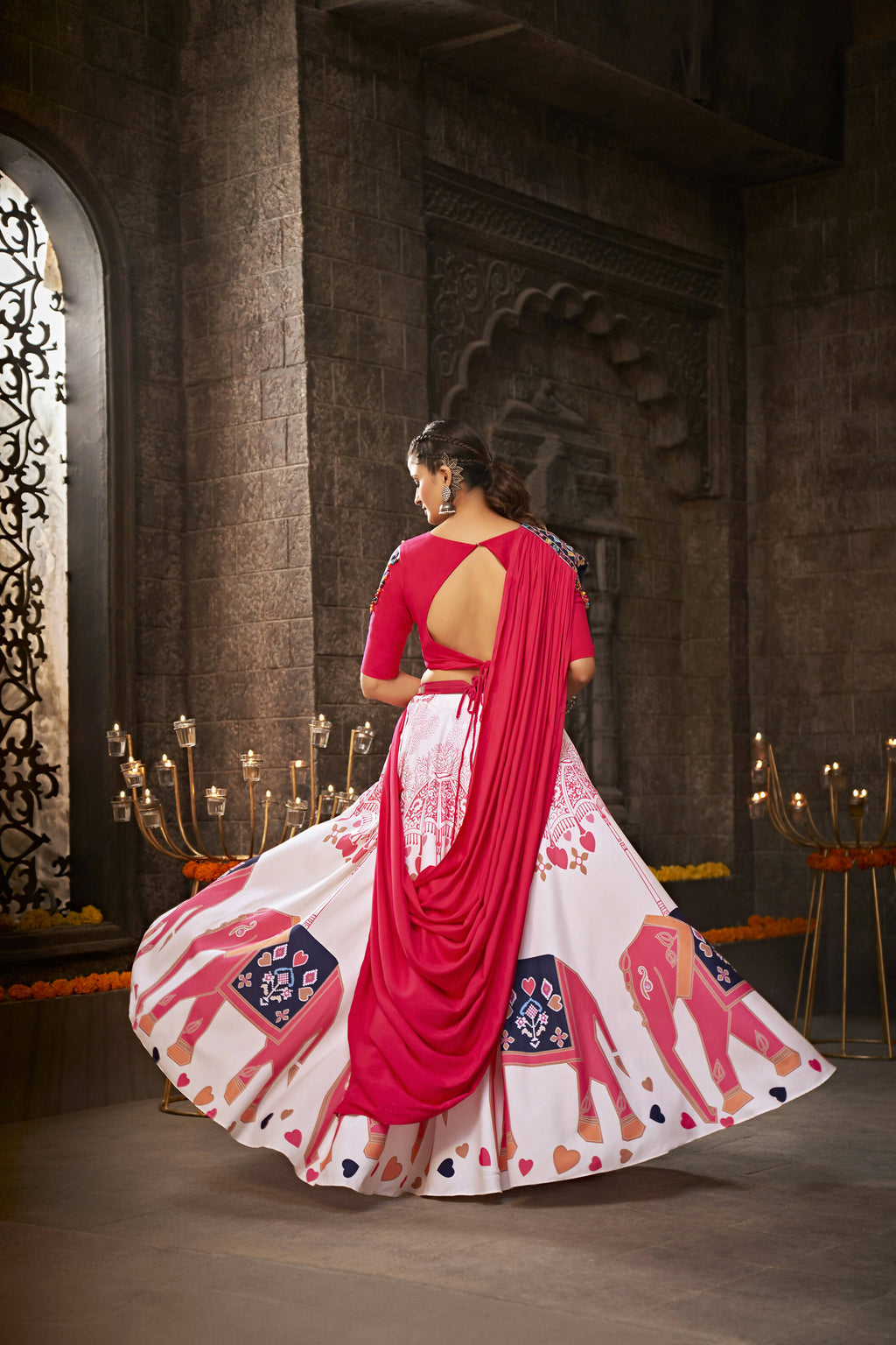 White Rayon Thread Embroidered Navratri Lehenga Choli with Dupatta - Raas | Grocsy