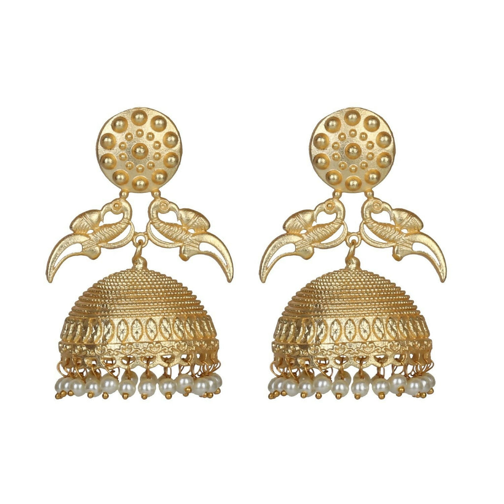 Joban Fashion Women Matte Gold Brass Jhumka | Grocsy