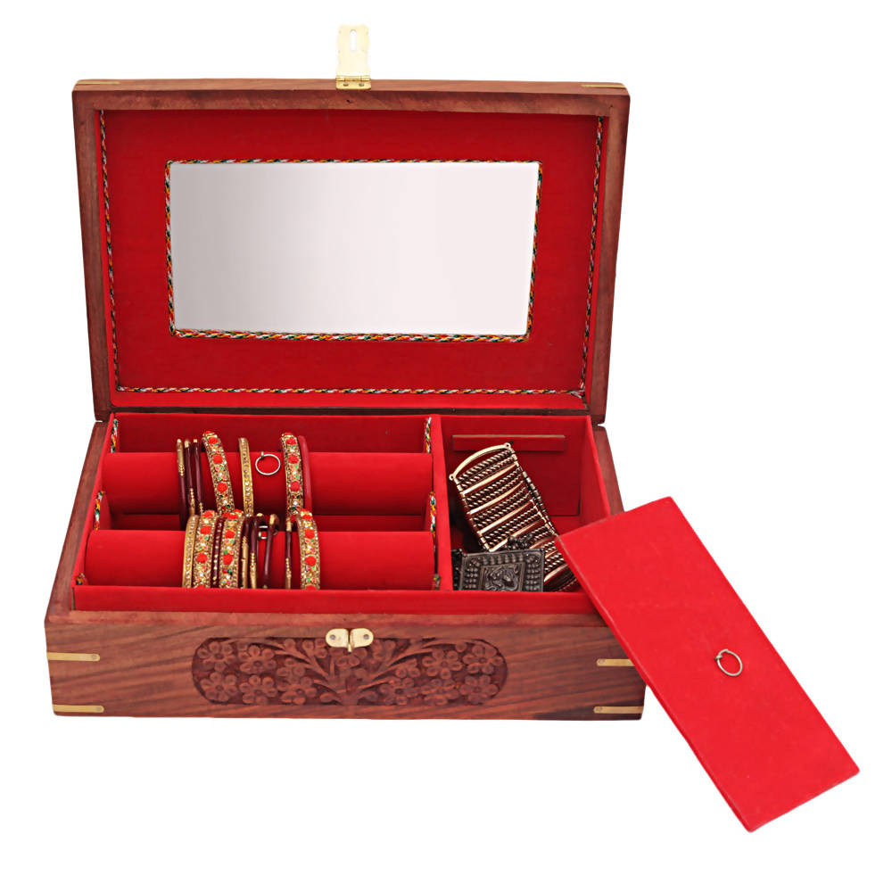 Nizalia Carved Motif Of Flora Handmade Beautiful Jewellery Box With Mirror - Limited Time Offer | Grocsy