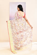Piyari Fashion Women's White Embellished Cotton Blend Printed Saree | Grocsy