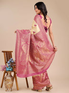 Shree Shyam Fashion Banarasi Silk Cream & Magenta Saree | Grocsy
