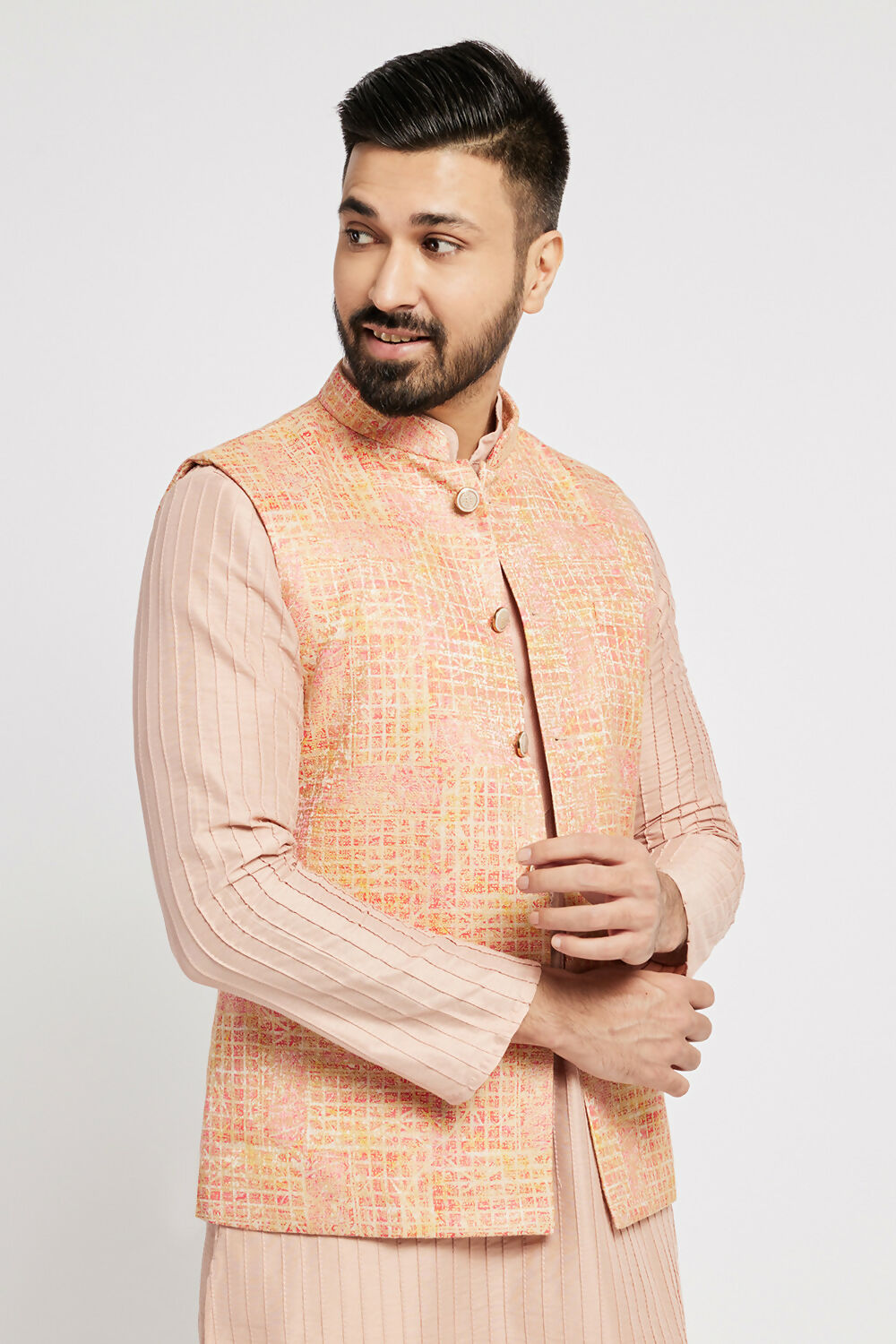 Ethnic India Pink Bundi Men's Jacket Abstract Blended | Grocsy