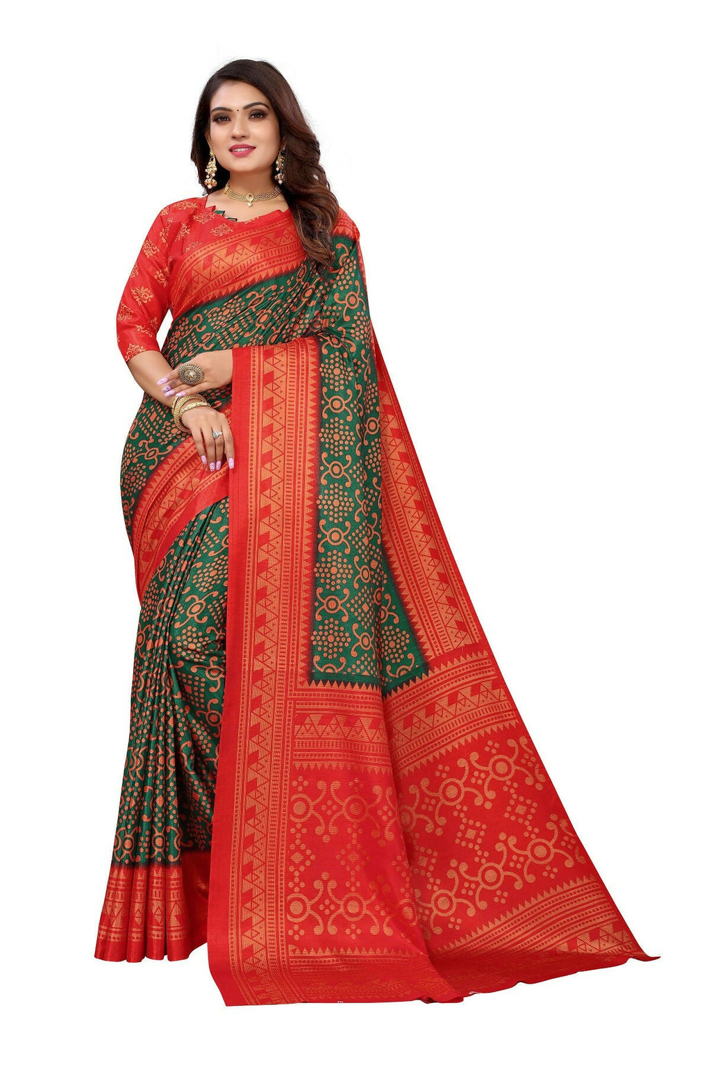 Vamika Green Printed Art Silk Saree | Grocsy