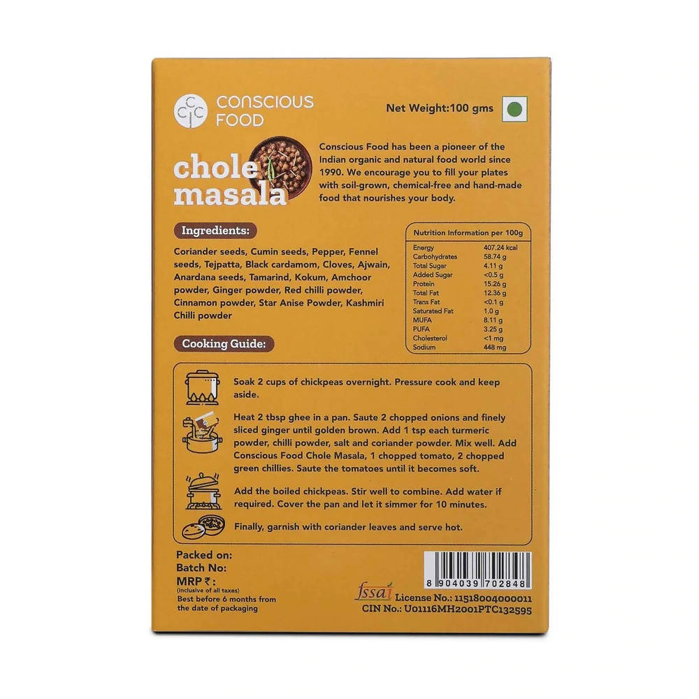 Conscious Food Chole Masala Powder | Grocsy