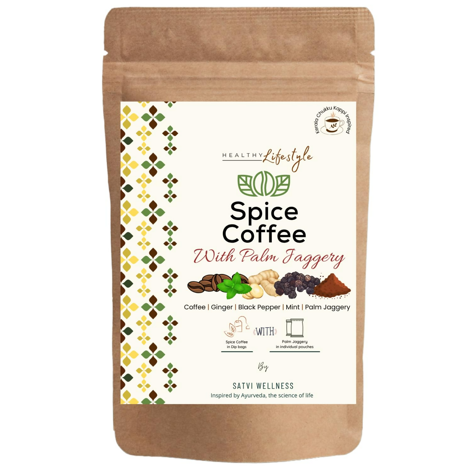 Satvi Wellness Chukkukappi With Mint And Palm Jaggery Blend Of Coffee Powder With Ginger, Black Pepper & Mint In Biodegradable Tea Bags | Spice and Mint Coffee | Herbal Infusions | Grocsy
