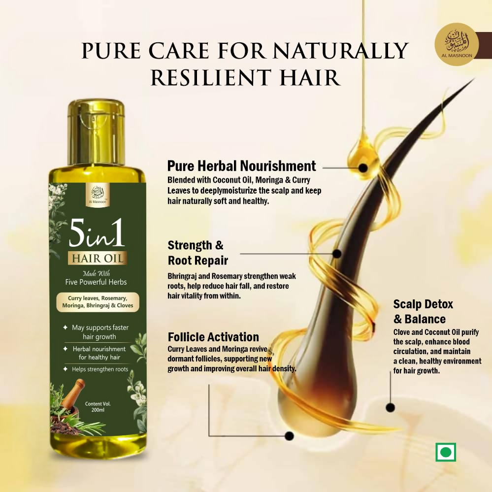 Al Masnoon 5-in-1 Herbal Shampoo & Hair Oil Combo | Grocsy