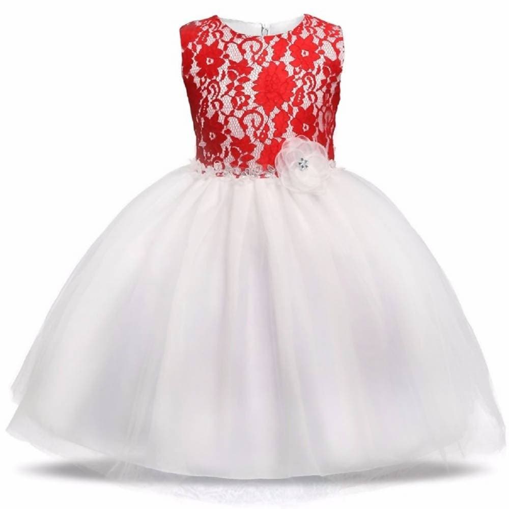 Asmaani Baby Girl White and Red  Maxi Full Length Frock (AS-DRESS-22051) | Grocsy