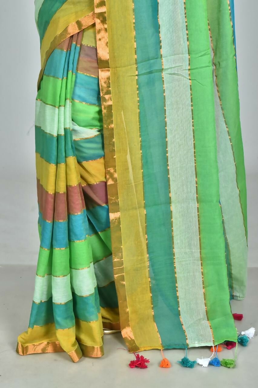 Exclusive Collection Beautiful Multi2 Pure Cotton Woven Handloom Saree With Running Blouse Piece | Grocsy