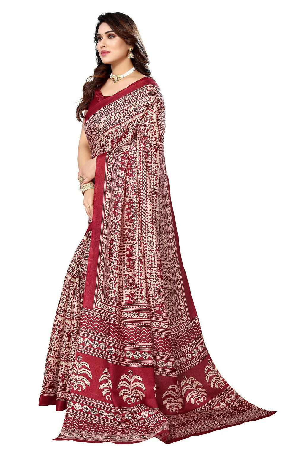 Vamika maroon Printed Art Silk Saree | Grocsy