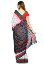 Vamika Sambalpuri Ikat Cotton Dehabandha White, Red & Green Saree | Grocsy