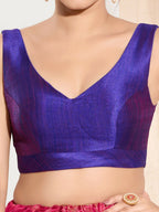 Joban Fashion Brinjal Mulberry Silk Padded Blouse With Round Neck Sleeveless | Grocsy