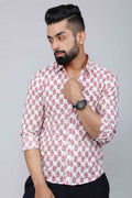 Miravan Men's White & Pink Spread Collar Floral Print Shirt | Grocsy