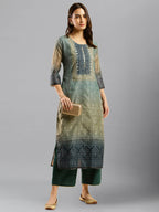 Blue Chinon Digital Printed With Hand Work Kurta - Himanshi | Grocsy