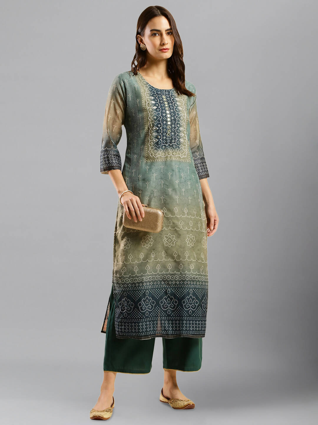 Blue Chinon Digital Printed With Hand Work Kurta - Himanshi | Grocsy