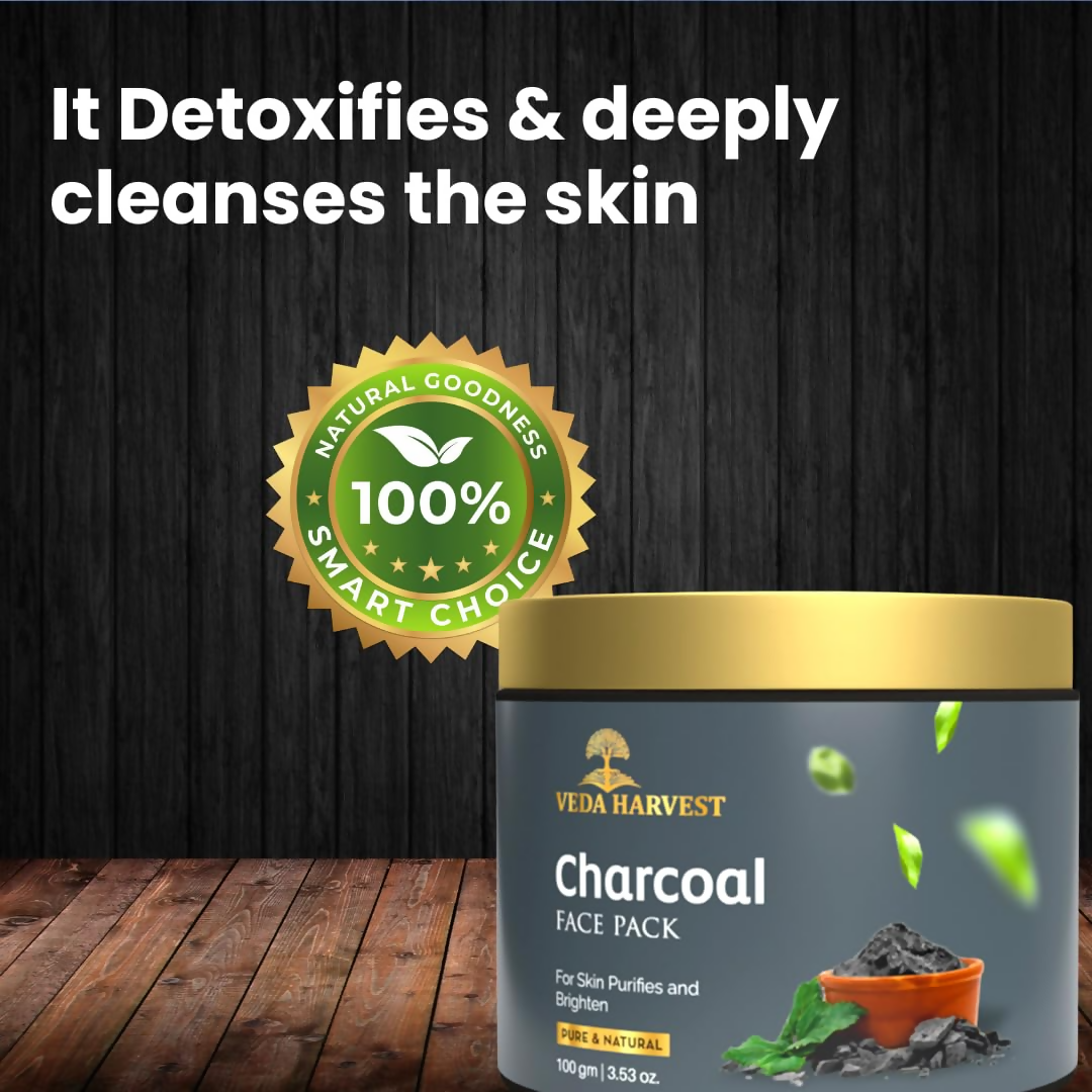 Veda Harvest Charcoal Face Pack With Activated Charcoal For Skin Detoxification | Grocsy