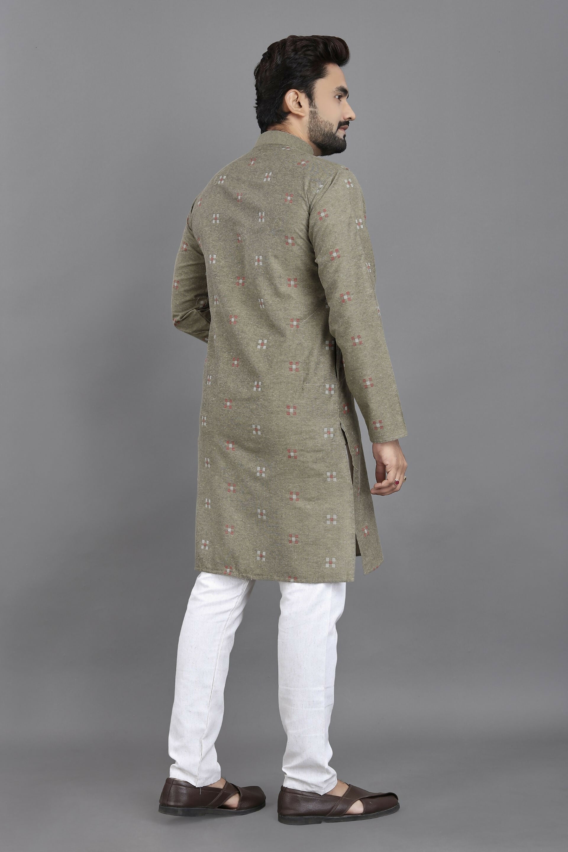 Anaita Grey Weaving Linen Cotton Straight Kurta | Grocsy