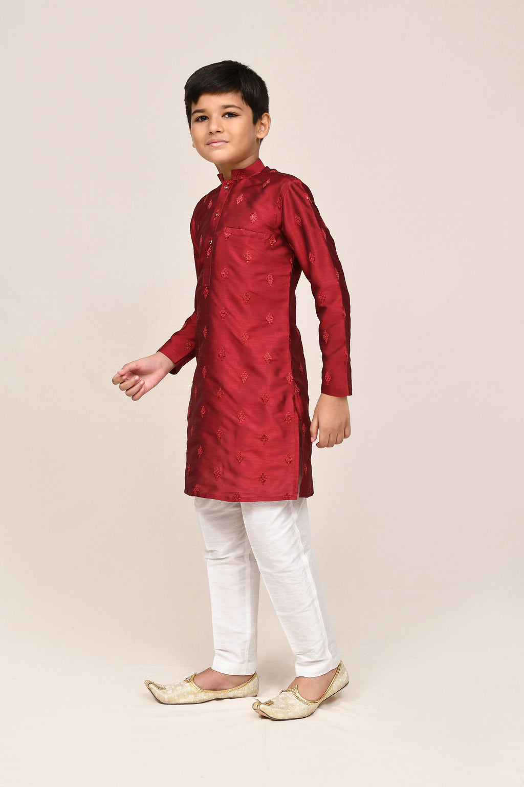 Joban Fashion Silk Maroon Kurta With Straight Fit Pant | Grocsy