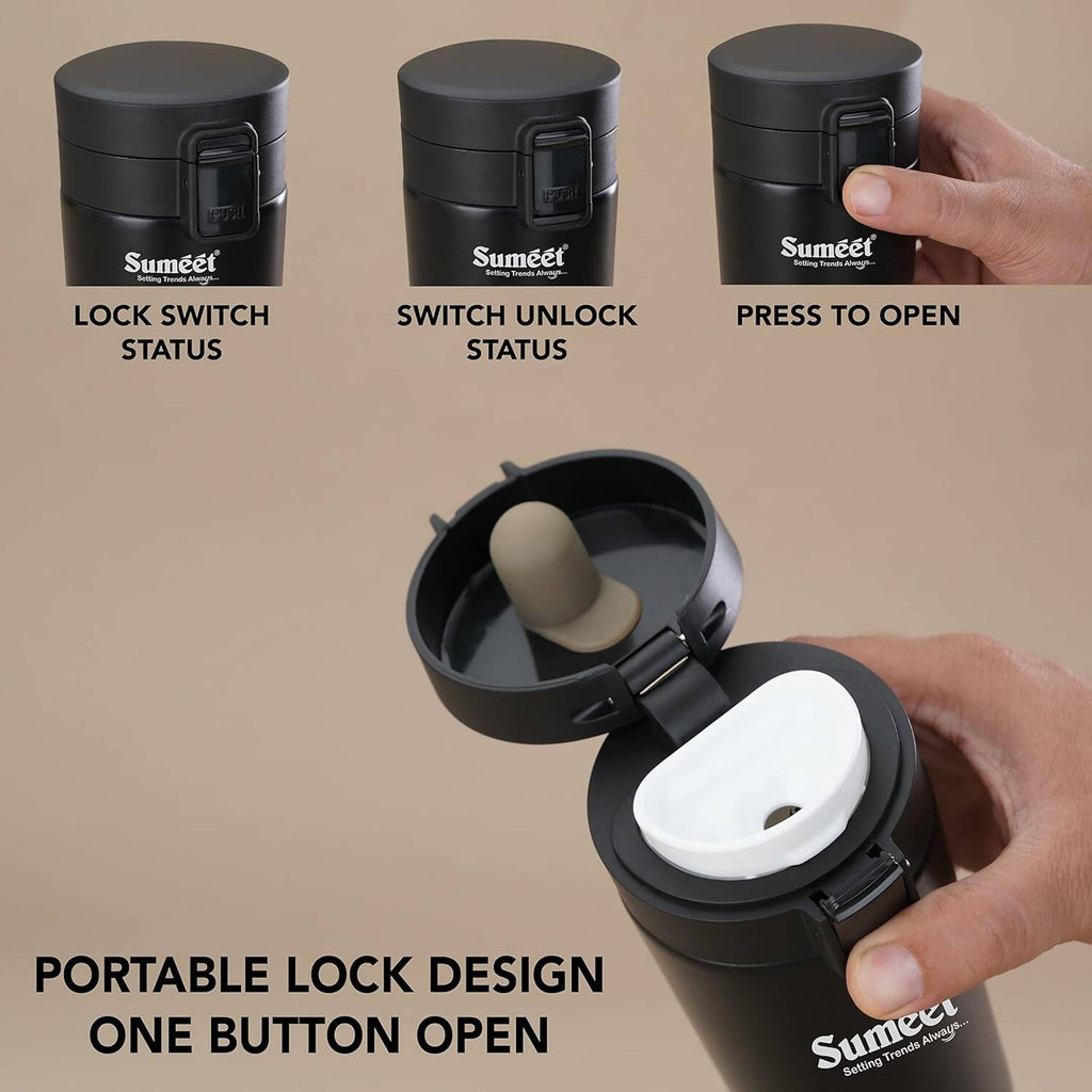 Sumeet Stainless Steel Vacuum Hot & Cold Tumbler - 350 ml (Black) | Grocsy