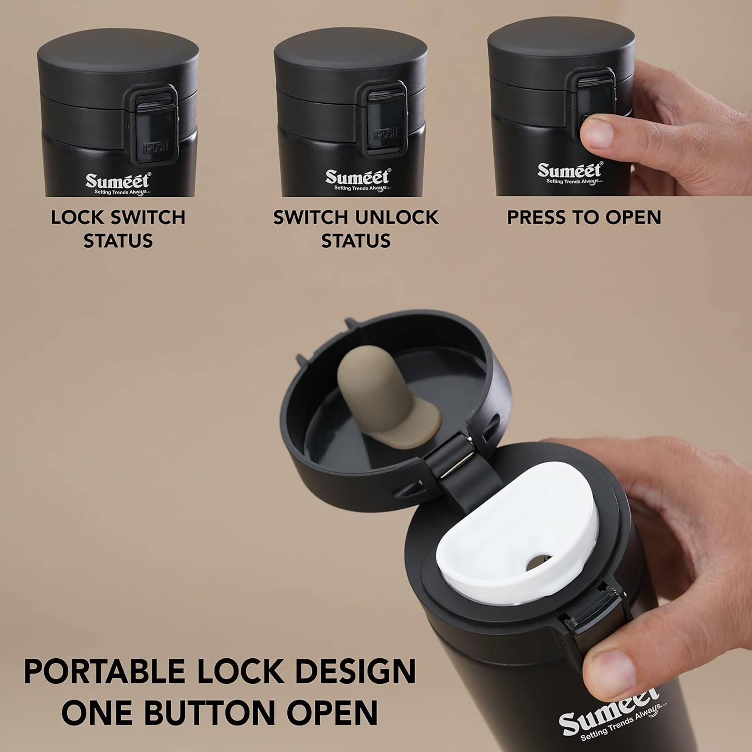 Sumeet Stainless Steel Vacuum Hot & Cold Tumbler - 350 ml (Black) | Grocsy