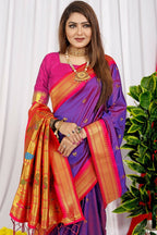Jyoti Fashion Women's Purple Paithani Silk Zari Woven Saree with Blouse | Grocsy