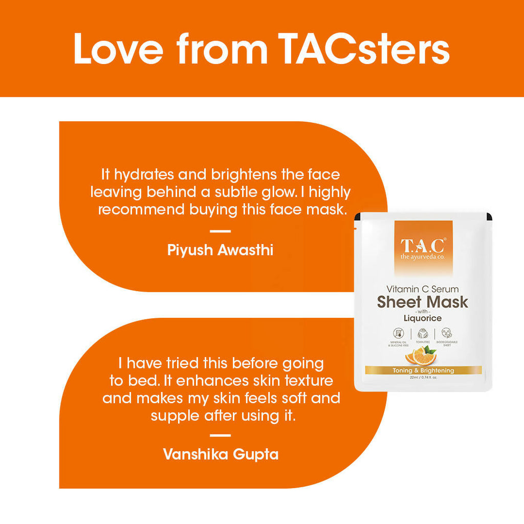 TAC - The Ayurveda Co. Vitamin C Serum Sheet Mask | Natural Skin Brightness | Grocsy