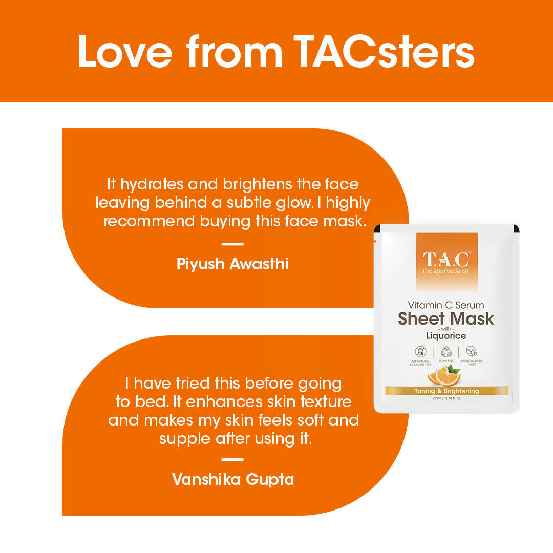 TAC - The Ayurveda Co. Vitamin C Serum Sheet Mask | Natural Skin Brightness | Grocsy