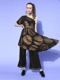 Ahalyaa Women Black Colour Crepe Printed Top Palazzo Set | Grocsy