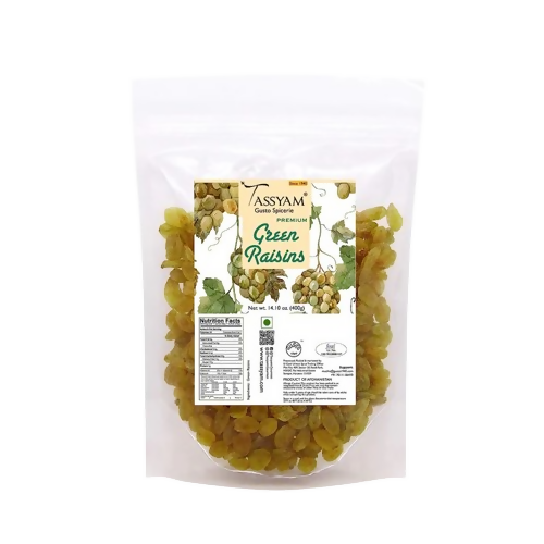Tassyam Organics Premium Green Raisins - Pouch | Grocsy