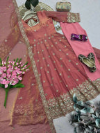 Teeya Creation New Latest Trendy Elegant Peach Festive Anarkali Suit for Women | Grocsy