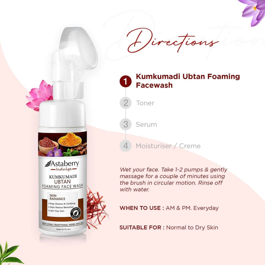 Astaberry Indulge Kumkumadi Ubtan Foaming Face Wash | Grocsy
