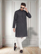 Even Apparels Men's Pure Cotton Black Check Kurta | Grocsy