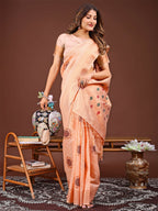 Shree Shyam Fashion Neerja Orange Linen Cotton Saree | Grocsy