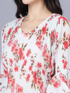 Myshka Georgette Printed 3/4 Sleeve V Neck Women Tunic | Grocsy