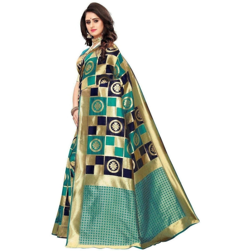 Vamika Banarasi Jaquard Rama Green Weaving Saree (Banarasi 25) | Grocsy