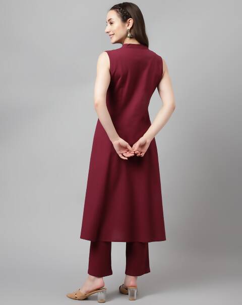 FIORRA Women's Maroon Rayon Silk A-Line Kurta Set | Grocsy