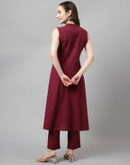 FIORRA Women's Maroon Rayon Silk A-Line Kurta Set | Grocsy