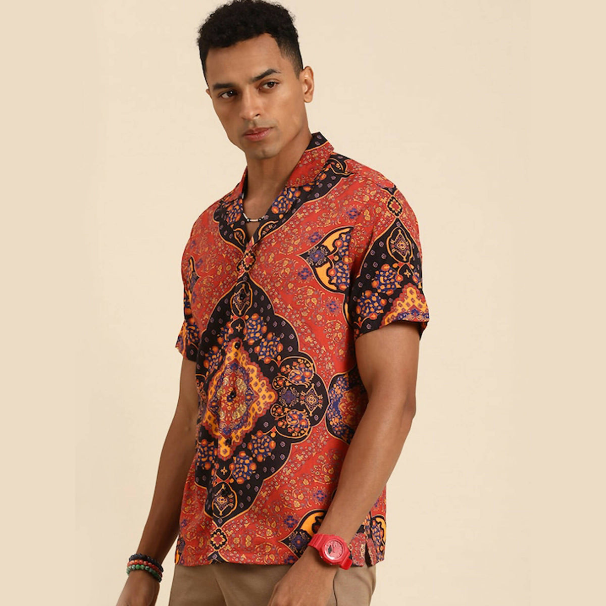 Red Relaxed Floral Opaque Printed Casual Resort Shirt - Mahotsav | Grocsy