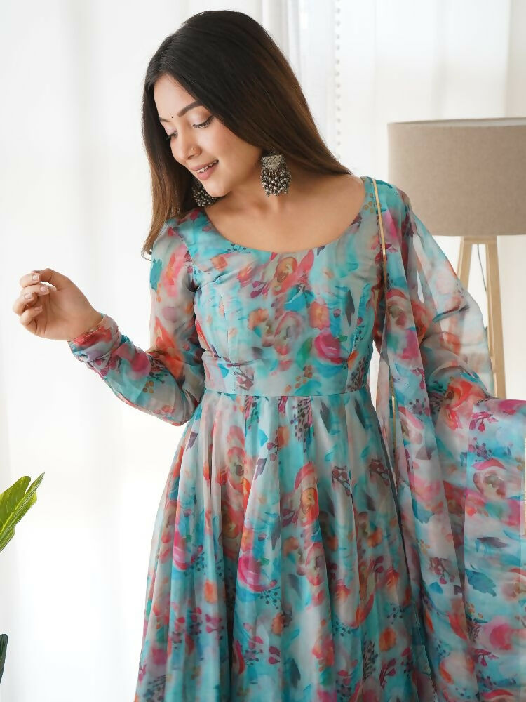Joban Fashion Sky Kurta Set Organza Sequin Embroidery Work | Grocsy