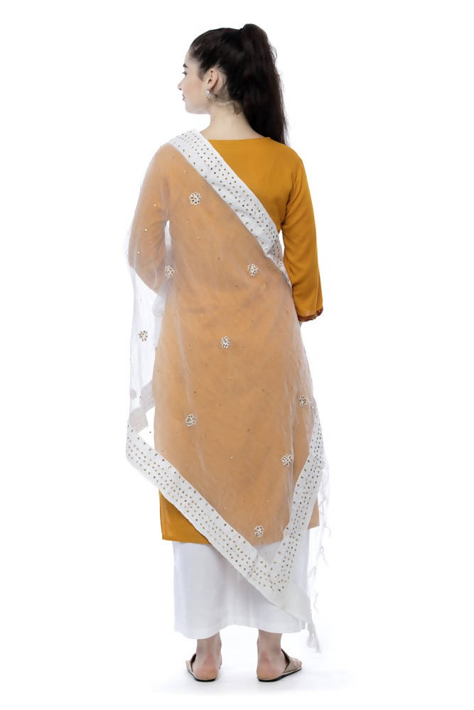 Mominos Fashion White Orgenza Nug Embroidery Dupatta | Grocsy