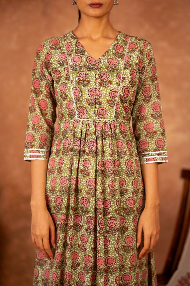 Joban Fashion Green Hand Block Printed Cotton Suit Set | Grocsy