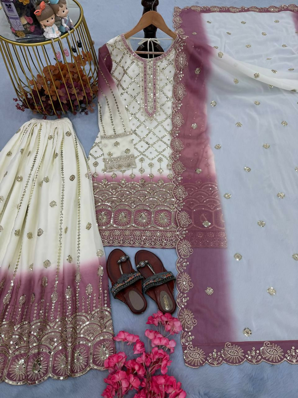 Teeya Creation Multi Color Star Georgette Heavy Embroidery Work Functional Wear Salwar Suit | Grocsy