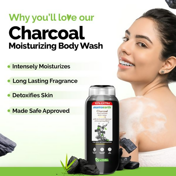 Mamaearth Charcoal Moisturizing Body Wash with Activated Charcoal & Energizing Mint for Skin | Grocsy