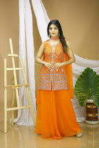 Joban Fashion Orange Georgette Embroidered Sharara Set | Grocsy