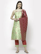 Myshka Green Jacard Printed Sleeveless Round Neck Kurta Pant Dupatta Set | Grocsy