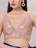 Joban Fashion Women Sequin Rose-Gold Stitched Blouse | Grocsy