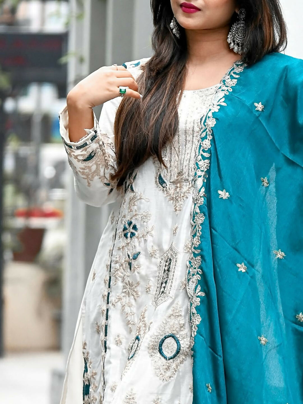 Teeya Creation White Color Chinon Silk Party Wear Trending Palazzo Set | Grocsy