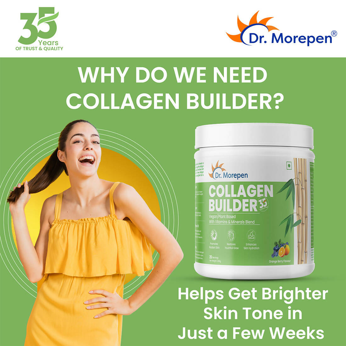 Dr. Morepen Biotin+ Advanced Tablets and Natural Collagen Builder, Orange Berry Flavour Combo | Grocsy