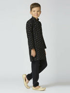 Joban Fashion Kids Island Full Sleeves Chanderi Kurta, Pyjama Set with Traditional Butta Work - Black | Grocsy