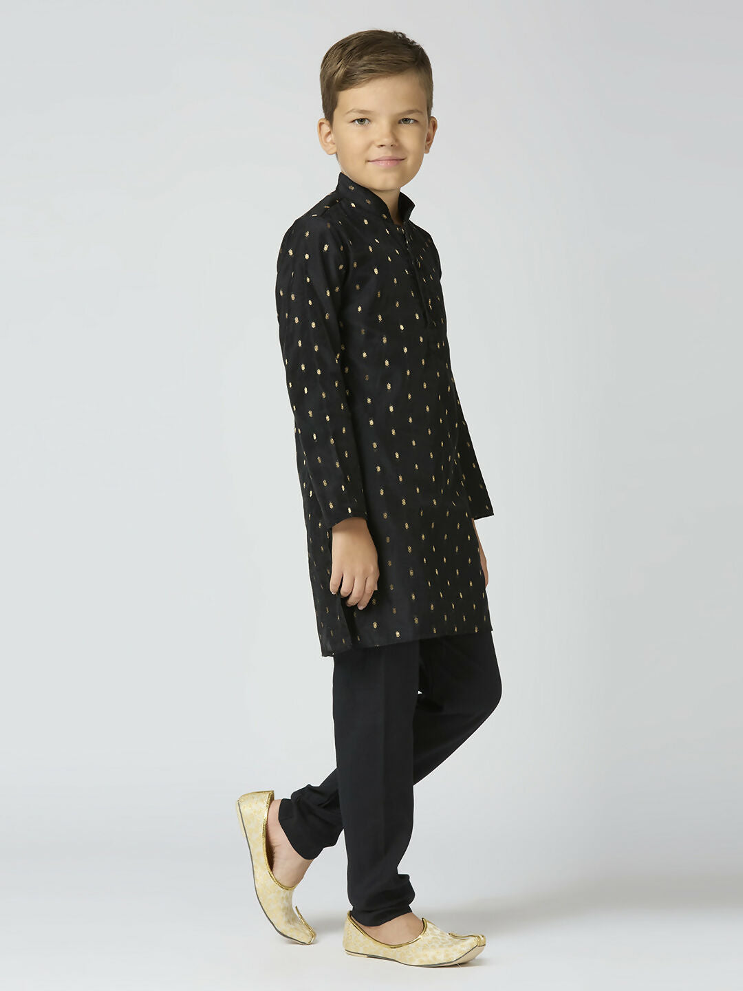 Joban Fashion Kids Island Full Sleeves Chanderi Kurta, Pyjama Set with Traditional Butta Work - Black | Grocsy